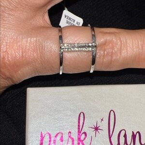 Park Lane Silver Double Band Ring with Crystals